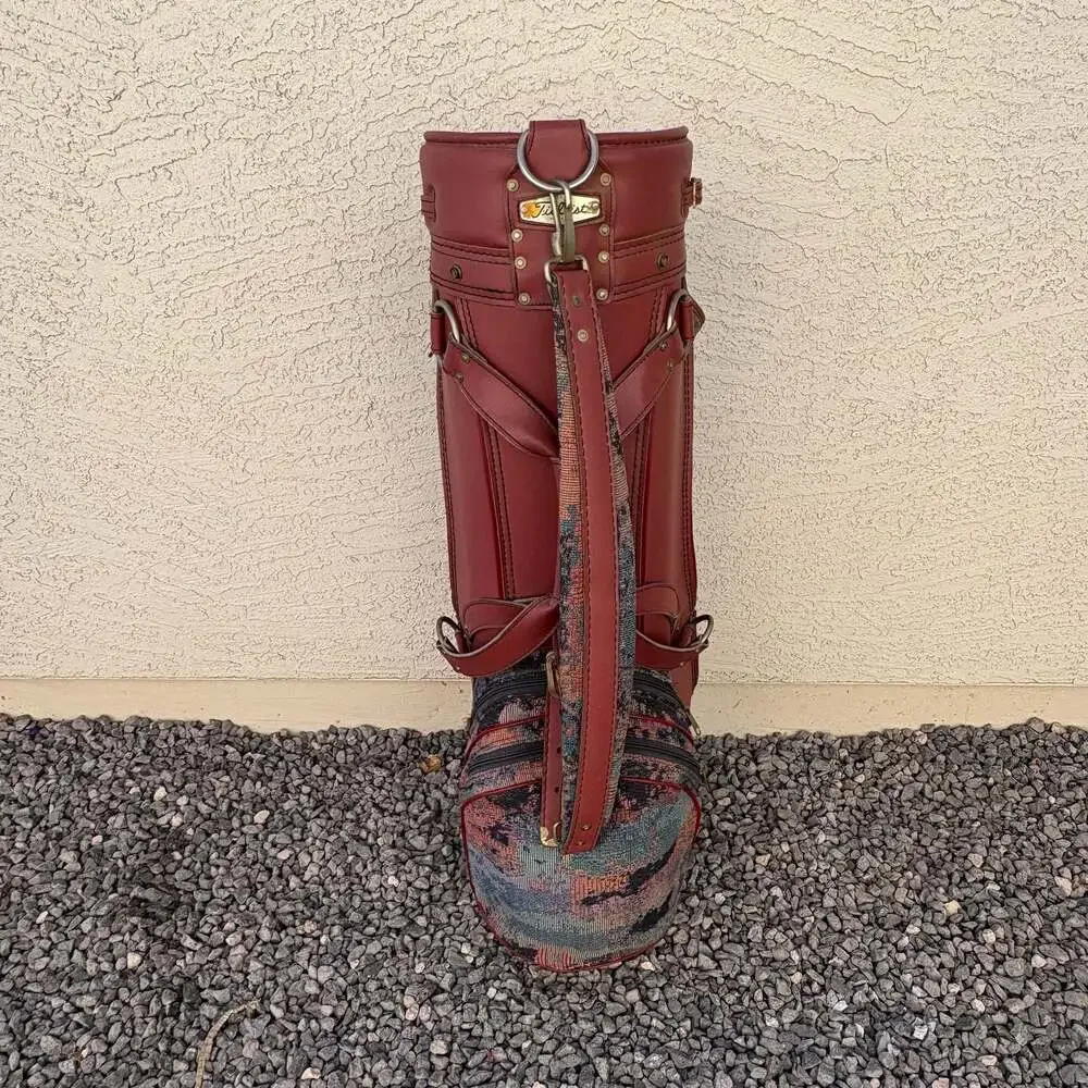 Vintage Titleist Floral Tapestry and Leather Golf Cart Bag Made in USA